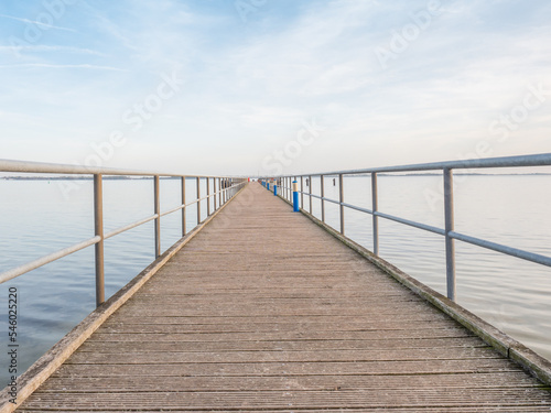 Wooden terrace mole or pier in Dranske. Wooden dock pier.  Baltic Sea © rdonar