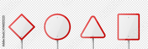 Fotografie, Obraz Vector White and Red Warning, Danger Stop Sign Frame Icon Set Isolated