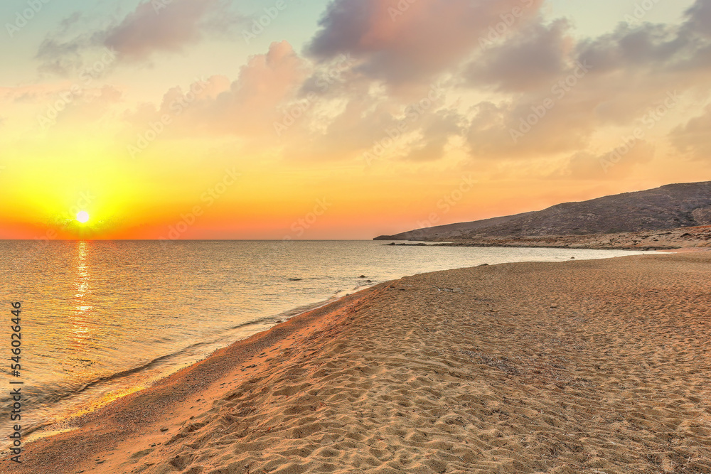 The sunrise from the beach Psathi in Ios island, Greece