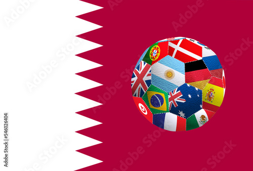 3D-image of soccer ball and Katar flag image