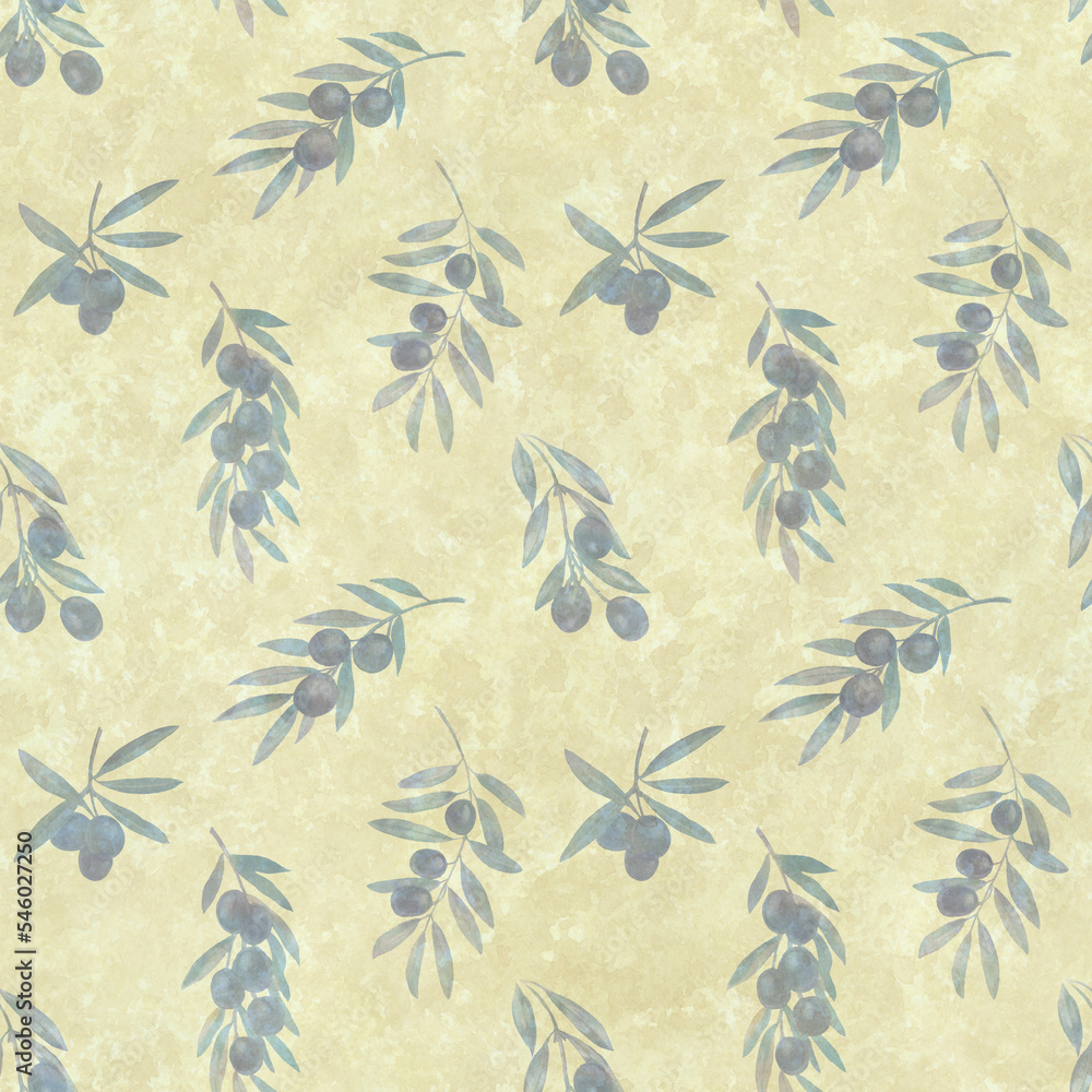 Seamless watercolor pattern of olive branches. Seamless watercolor pattern of olive branches.