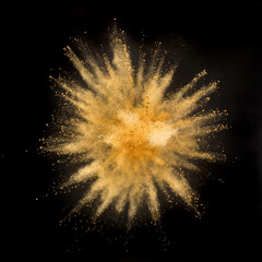 Freeze motion shot of color powder explosion isolated on black background