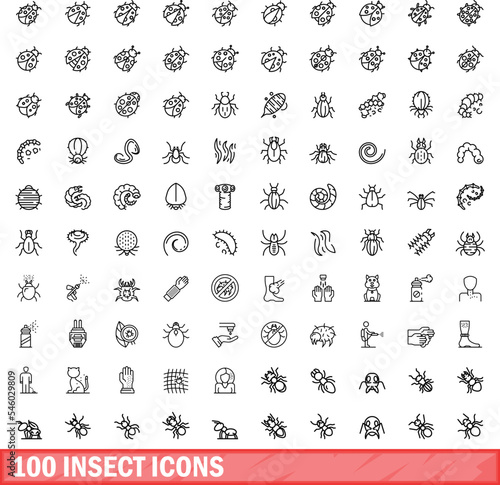 100 insect icons set. Outline illustration of 100 insect icons vector set isolated on white background