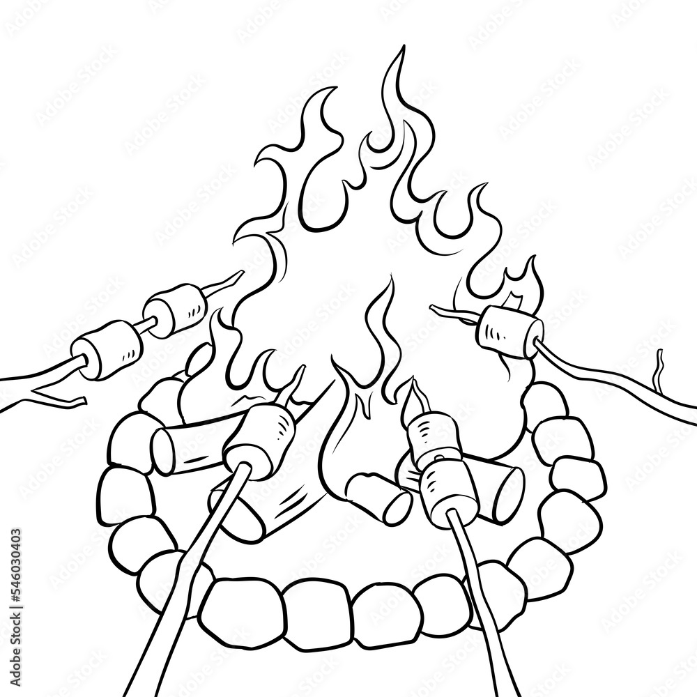 Marshmallow on bonfire coloring book PNG illustration with transparent ...