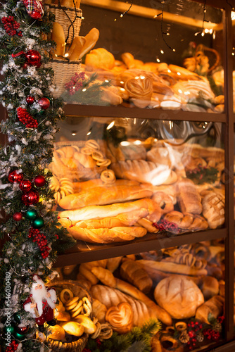 Christmas bakery showcase and Christmas garland