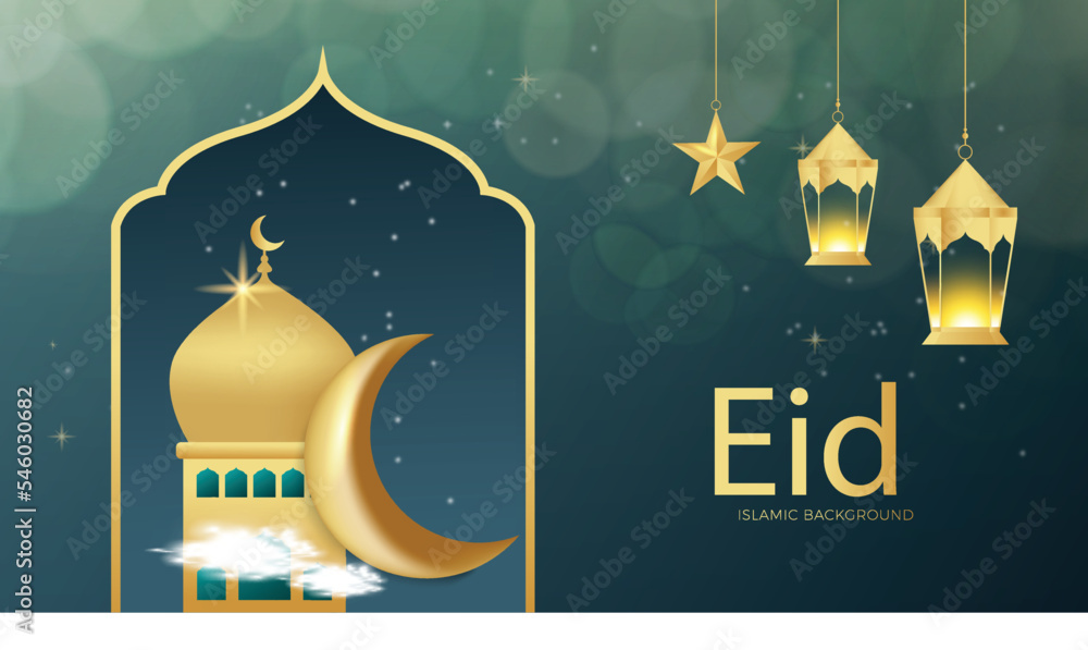 Eid mubarak ramadan kareem greeting banner vector