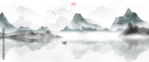 Canvas Print China's traditional Chinese painting ink in the mountains