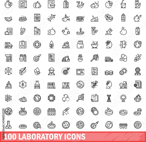 100 laboratory icons set. Outline illustration of 100 laboratory icons vector set isolated on white background