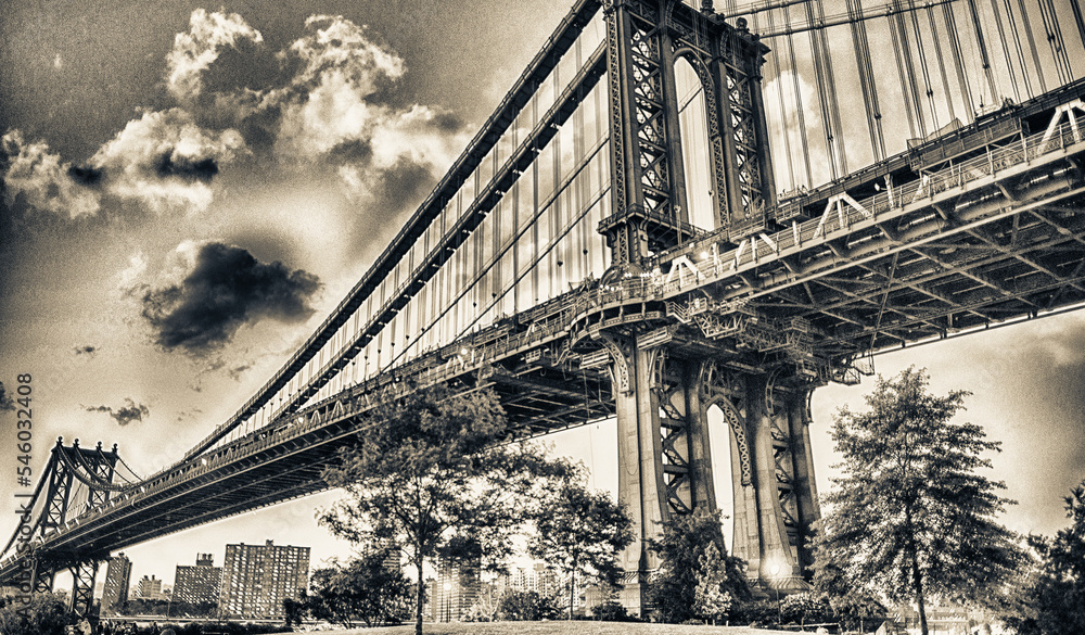 Beautiful colors of Manhattan Bridge at sunset, New York Beautiful colors of Manhattan Bridge at sunset, New York