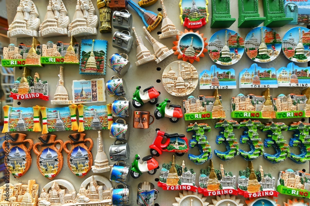 fridge magnets collection of city symols and landmarks Turin Italy