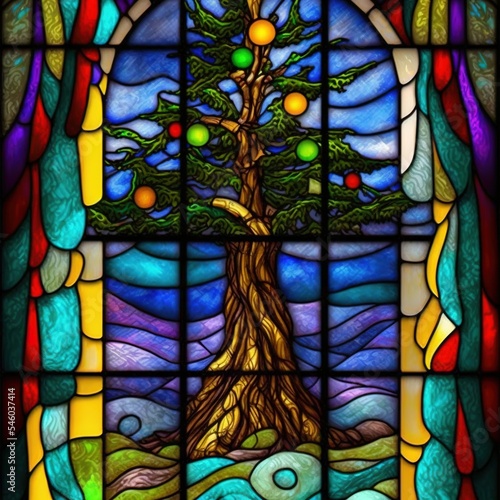 stained glass Chistmas scene
