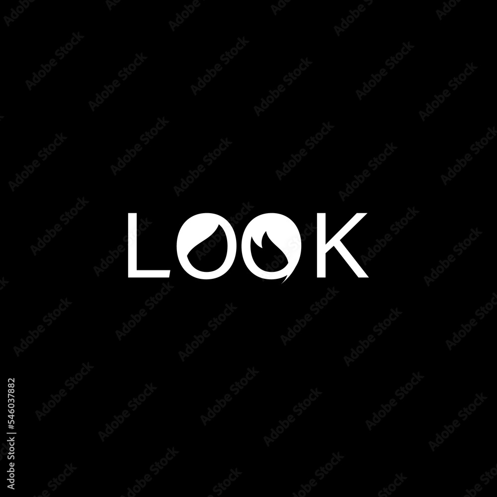 Look logo vector. A simple logo with a pair of eyeballs is used instead of the letter o. Vector illustration design. Elegant logo. Isolated in white Look logo vector. A simple logo with a pair of eyeballs is used instead of the letter o. Vector illustration design. Elegant logo. Isolated in white