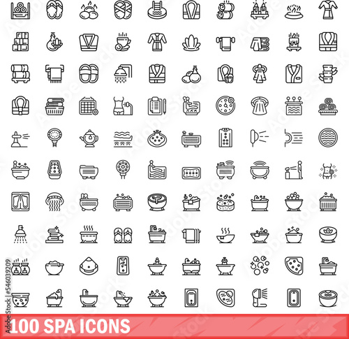 100 spa icons set. Outline illustration of 100 spa icons vector set isolated on white background