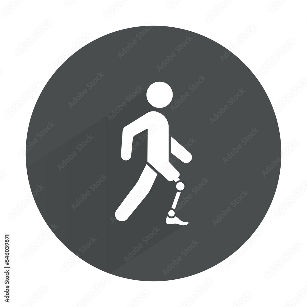 A man with a prosthesis. A disabled person with a prosthesis. A simple icon. Vector. A man with a prosthesis. A disabled person with a prosthesis. A simple icon. Vector.