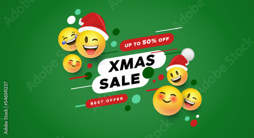 Christmas sale template 3d yellow smiley face banner