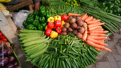 Fresh vegetables for sale in the market in winter.