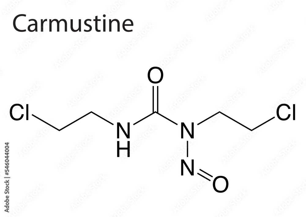 Skeletal formula of Carmustine on white background Skeletal formula of Carmustine on white background
