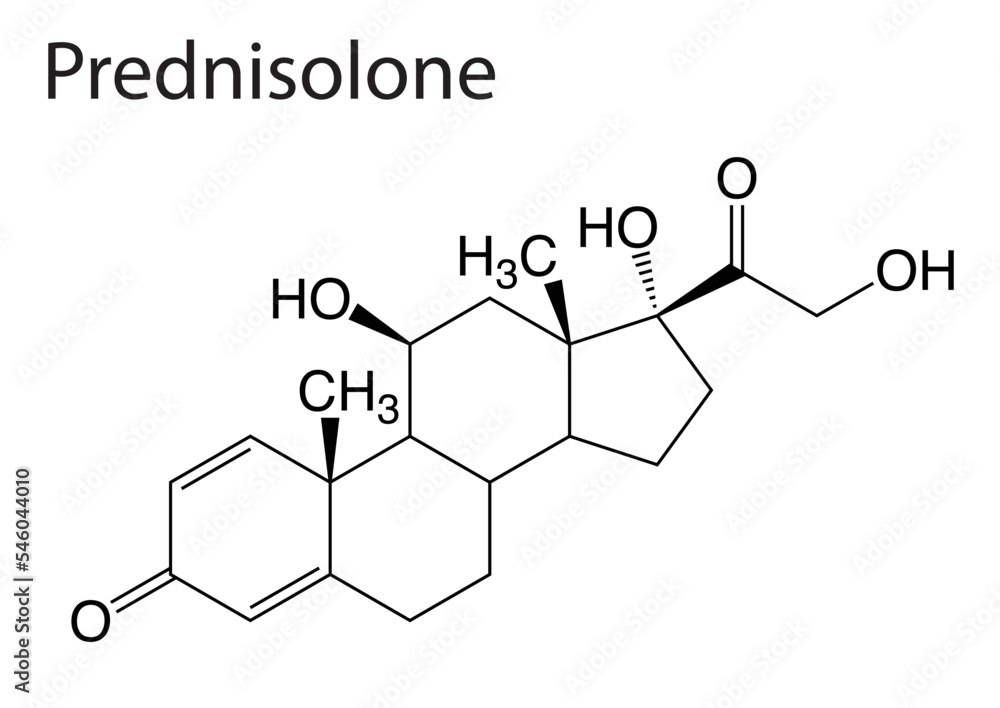 Skeletal formula of Prednizolone on white background Skeletal formula of Prednizolone on white background