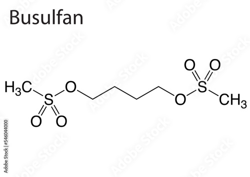 Skeletal formula of Busulfan on white background photo