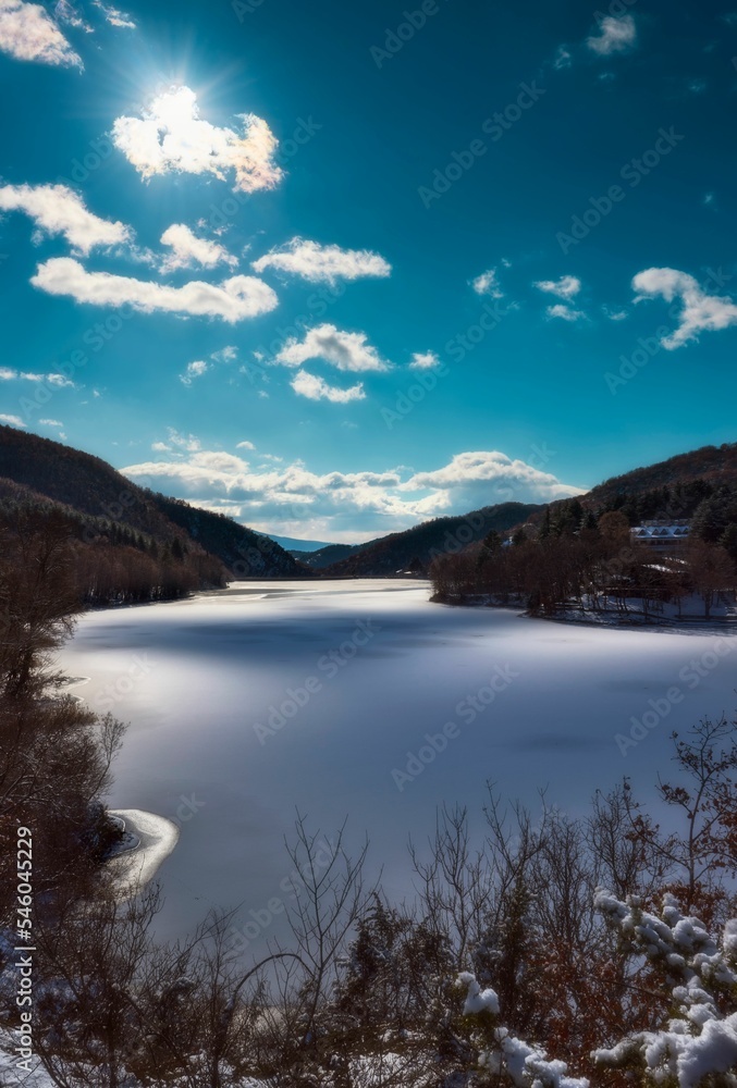 Lake Gradce in winter in Kocani, Macedonia