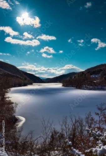 Lake Gradce in winter in Kocani, Macedonia © Jorde Angelovic/Wirestock Creators