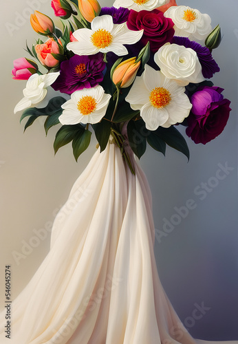 Artistic concept illustration of a flowers bouquet, background illustration.