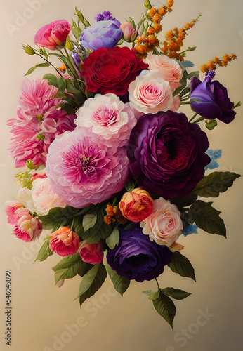 Artistic concept illustration of a flowers bouquet, background illustration. © 4K_Heaven