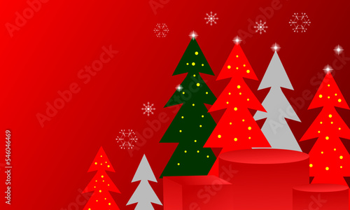 Merry Christmas banner with stage product display.