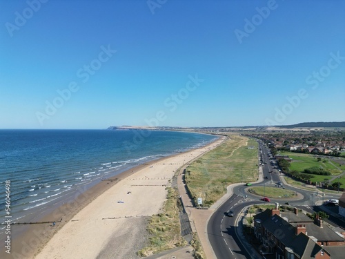 Aerial shot of the coastline of Redcar in Yorkshire, United Kingdom photo
