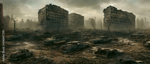 Concept illustration of a destroyed city after war  background illustration.