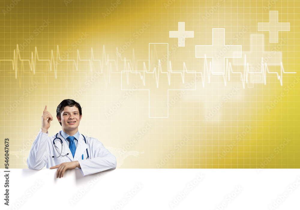 Doctor with banner Doctor with banner