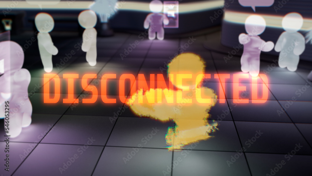 Αυτοκόλλητο metaverse avatar of a user gets disconnected message - industrial 3D rendering