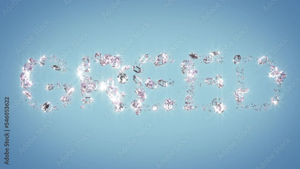 greed - diamond text on light blue backdrop - loop video greed - diamond text on light blue backdrop - loop video