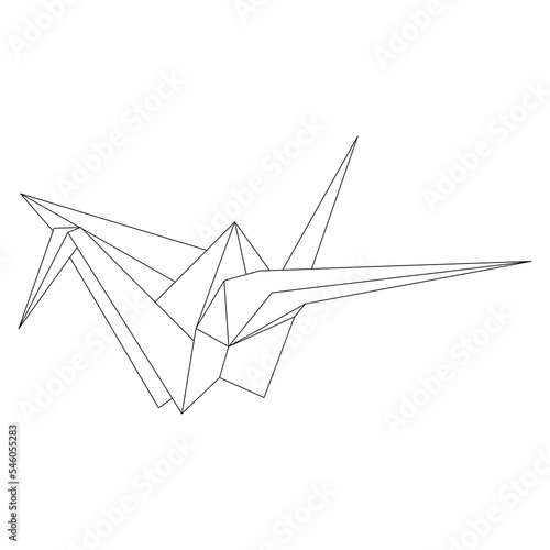 Origami crane vector outline illustration icon isolated on white background. Japanese traditional origami crane for infographic, website or app. Geometric line shape for art of folded paper.
