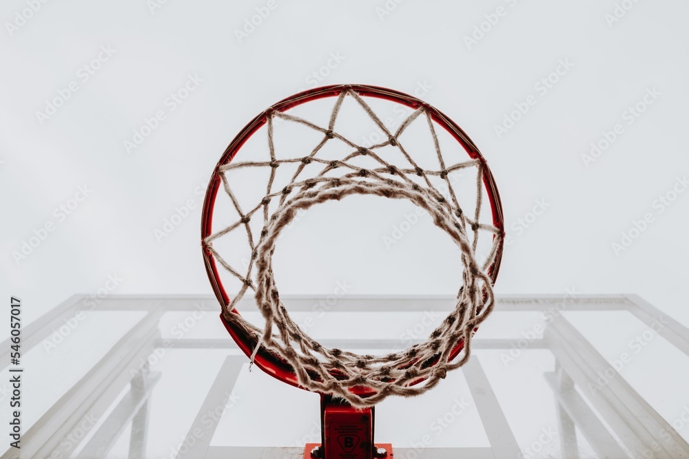 Closeup of a basketball hoop.