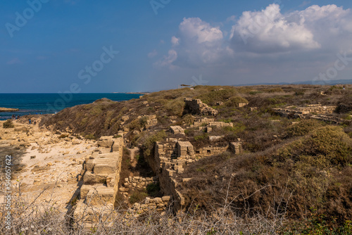 Dor Beach National Park, Israel October 15, 2022 Dor Beach National Park at the end of Summer early Autumn. People enjoying the ancient ruins. 