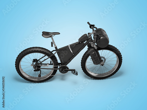 3d illustration of hardtail mountain sports bike on blue background with shadow