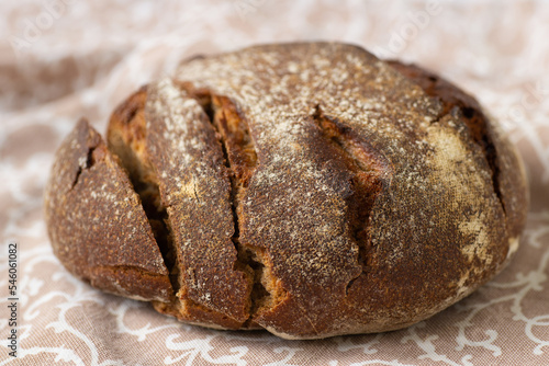 Round rye bread on a napkin