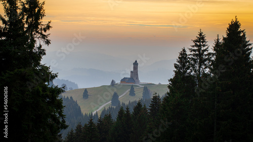 autumn mountain sunset overlooking the castle