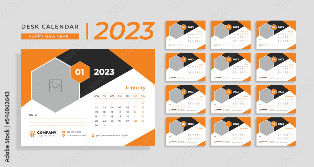 2023 desk calendar template design for modern corporate business, 12 months  included Stock Vector | Adobe Stock