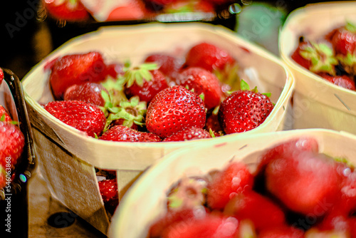 Fresh market Strawberries displayed in the elegant basket photo