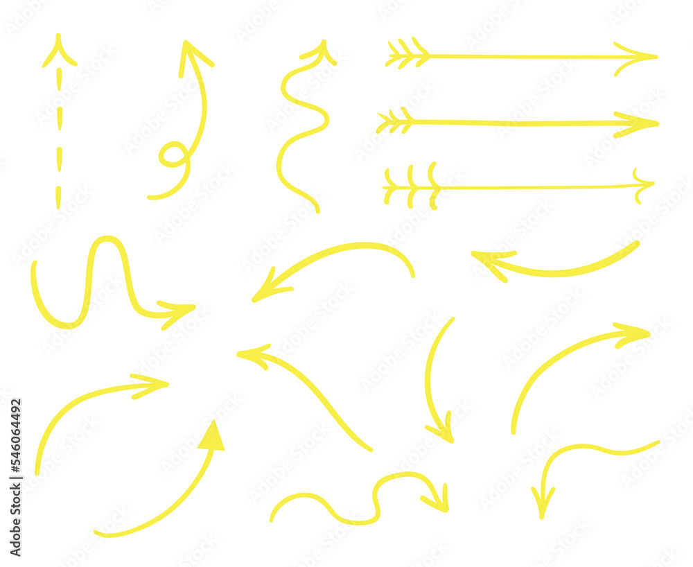 Abstract arrows. Colored infographic elements isolated on white. Set of different indicator signs. Tangled hand drawn simple pointers. Line art Abstract arrows. Colored infographic elements isolated on white. Set of different indicator signs. Tangled hand drawn simple pointers. Line art