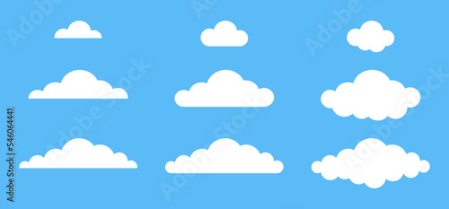 Set of white clouds on a blue background. Vector illustration
