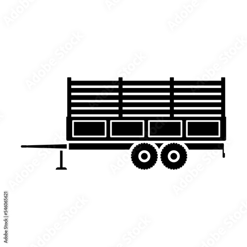 Big heavy cargo trailer icon. Black silhouette. Side view. Vector simple flat graphic illustration. Isolated object on a white background. Isolate.