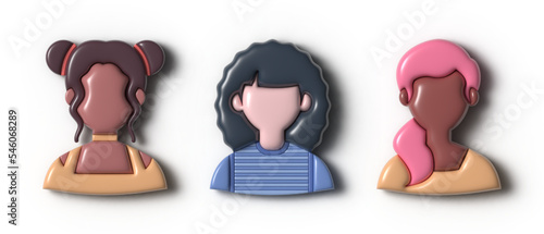 Set of vector 3d avatars. Men and women. Young stylish people. Element for design and illustrations. Bubble style.	
