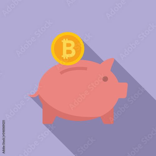 Piggy bank icon flat vector. Bitcoin money. Finance digital