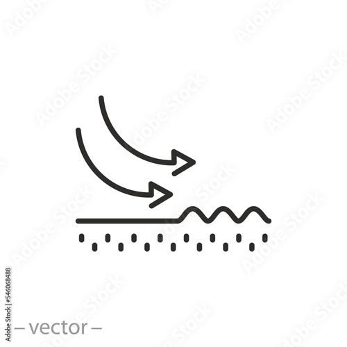 wrinkle smoothing icon, skin care with lift face, dermatology procedure, thin line symbol on white background - editable stroke vector illustration