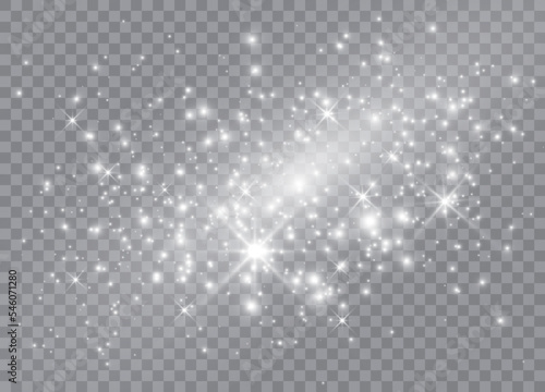 Light glow effect stars. Vector sparkles on transparent background. Christmas abstract pattern. Sparkling magic dust particles.