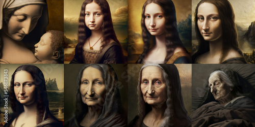 The Life of Mona Lisa, digital Illustration of 8 images photo