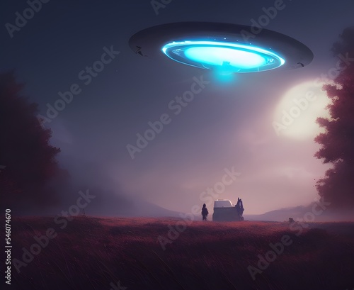 UFO landing, ufo in to the ground, dark atmosphere